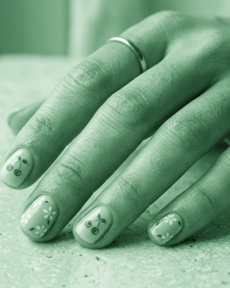 Green Nails Style 18: Clean Contemporary Grid on ballerina nails