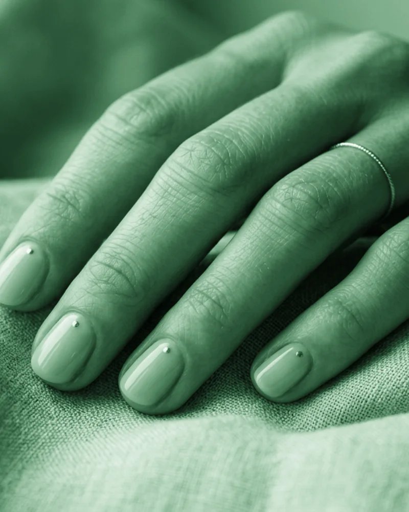 Green Nails Style 5: Champagne Chrome Mirroring on short square nails