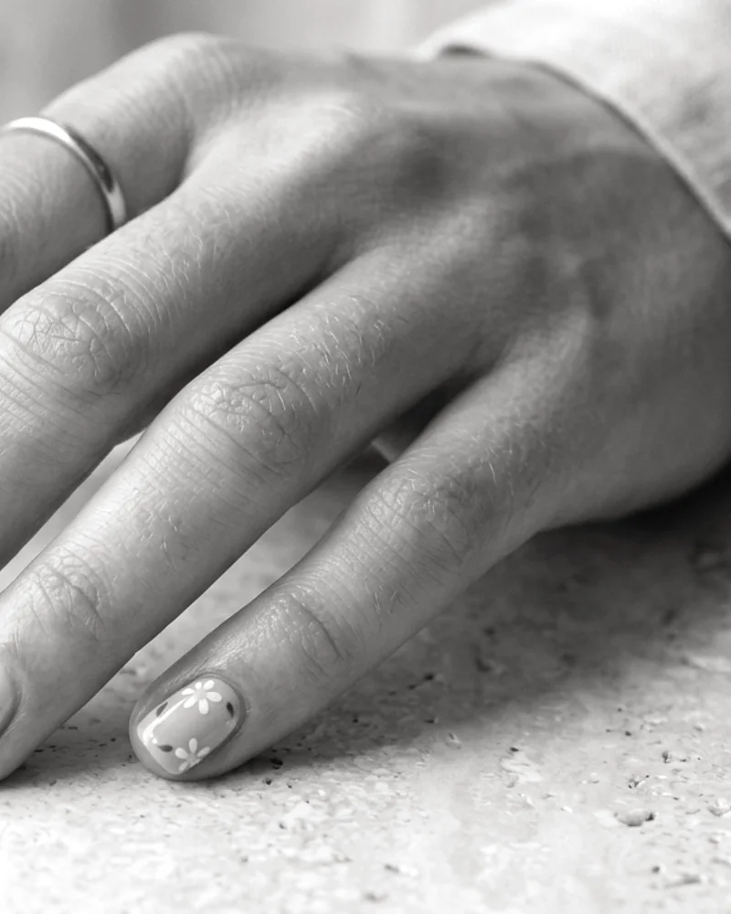 White Nails Style 1: Frosted Crystal Shimmer